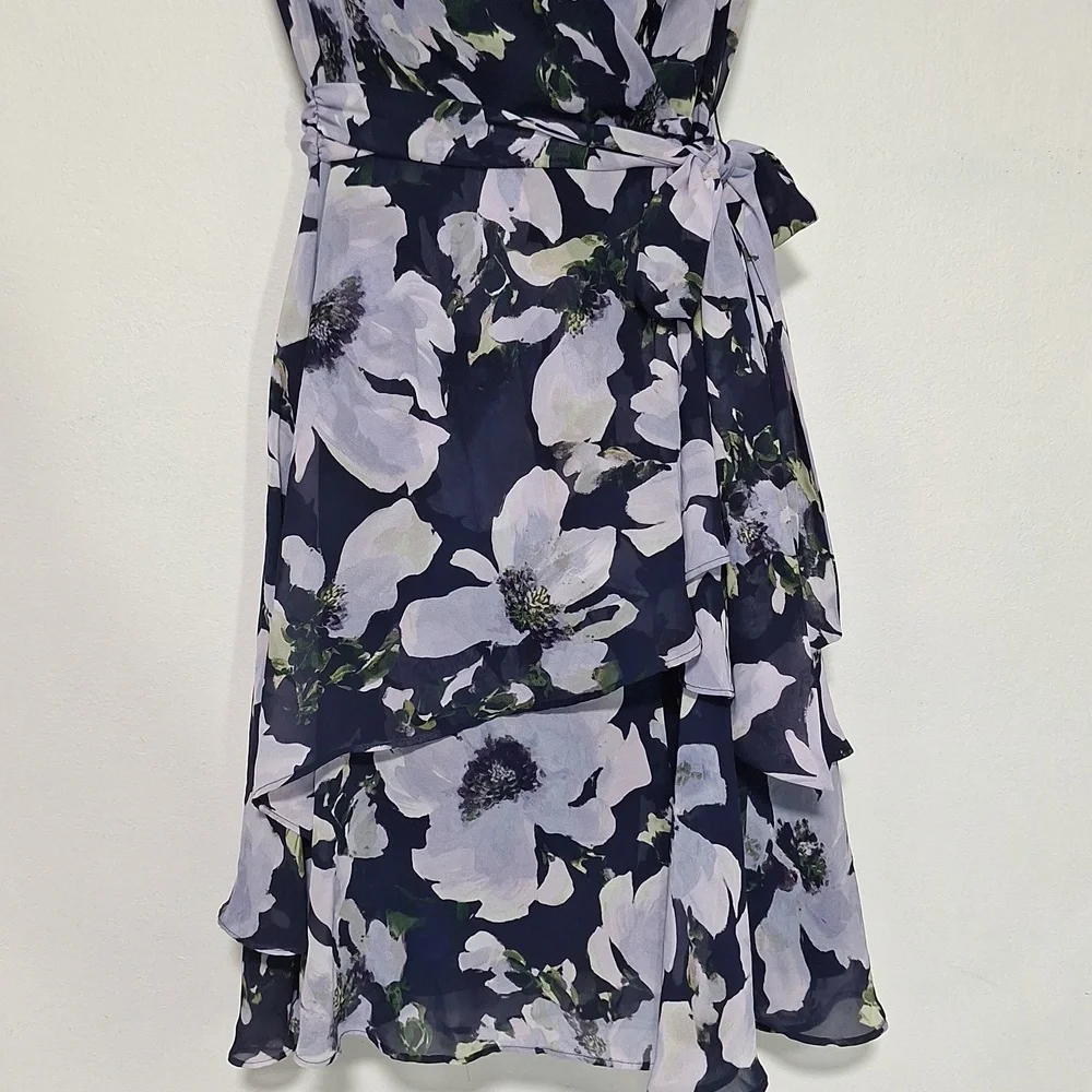Tahari Floral Midi Dress V-Neck Faux Wrap - Picture 4 of 11